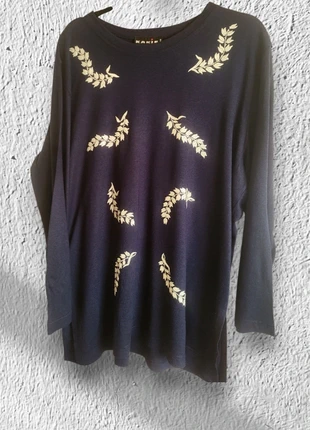 🌿 Haut bleu marine à motif feuillage  KAKIE taille 5 (XL/XXL), marca: Kakie, estado: Muito bom, tamanho: XL / 42 / 14, €12.90, €14.25 inclui Proteção do Comprador
