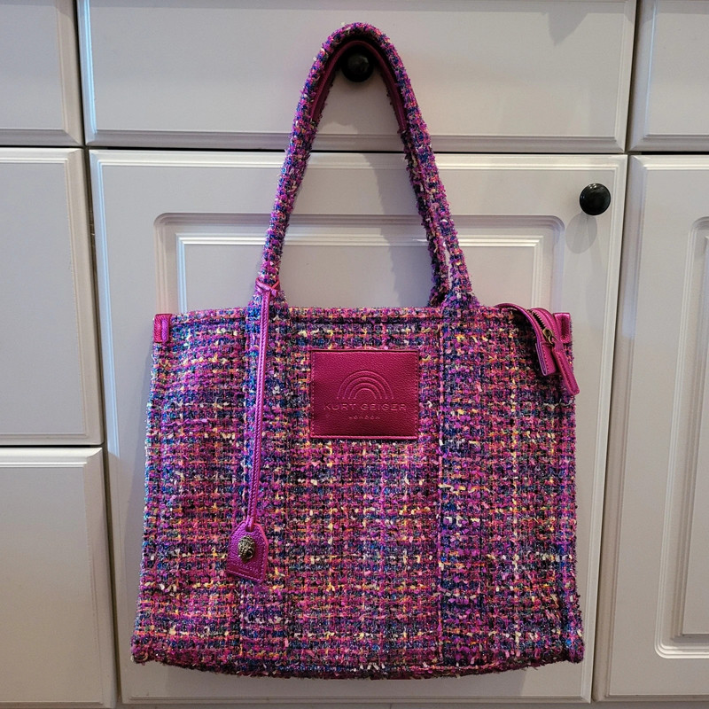 NWT Kurt Geiger Pink Tweed Southbanks Medium Tote Bag 1