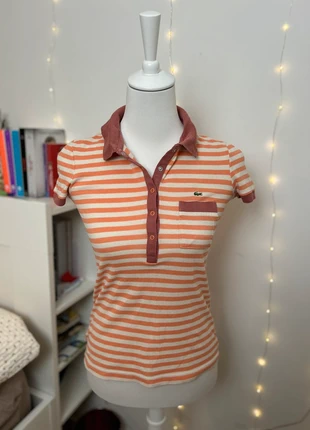 Polo Lacoste rayé orange et blanc à col contrastant – taille 36, brand: Lacoste, condition: Very good, size: S / 36 / 8, €19.00, €20.65 includes Buyer Protection