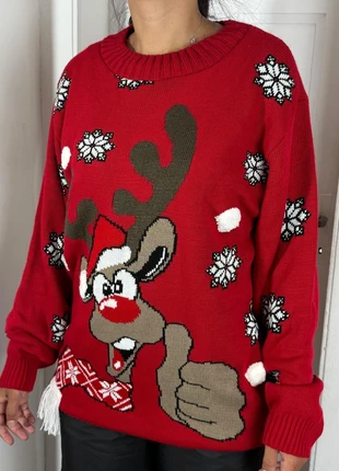 Pull de Noël rouge à motif renne rigolo, marque: LOOK, état: Neuf sans étiquette, taille: L / 40 / 12, 20,00 €, 21,70 € Protection acheteurs incluse