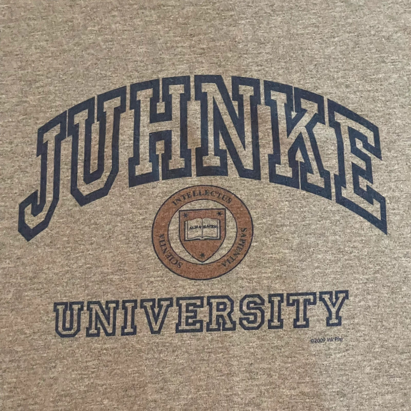 Juhnke University Shirt Men Large Gray Crew Neck School College Short Sleeve Tee 4