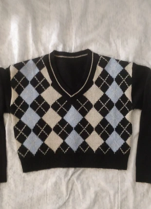 Pull court jacquard noir losanges beige crème bleu ciel maille style old money stockholm Vintage, marke: Vintage, zustand: Sehr gut, größe: S / 36 / 8, 12,75 €, 14,09 € inklusive Vinted-Käuferschutz