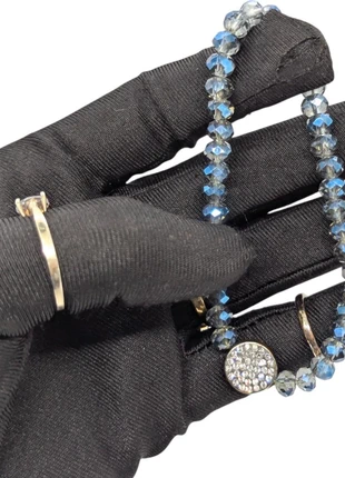 Vintage Blue Faceted Glass Bracelet | Elasticated Rhinestone Disc Accent, brand: NO LABEL, condition: Good, £3.00, £3.85 includes Buyer Protection Pro