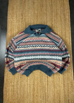 Pull Camionneur, Half Zip, ¼ Zip Bleu et Rose Motifs Aztèques, Funky Knitwear Vintage Taille L, marque: Vintage Dressing, état: Très bon état, taille: L, 35,00 €, 37,45 € Protection acheteurs (Pro) incluse