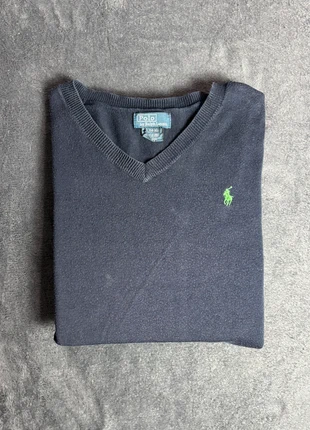 Pull fin col V Ralph Lauren bleu marine logo vert - taille S/M, brand: Ralph Lauren, condition: Very good, size: M, €16.00, €17.50 includes Buyer Protection
