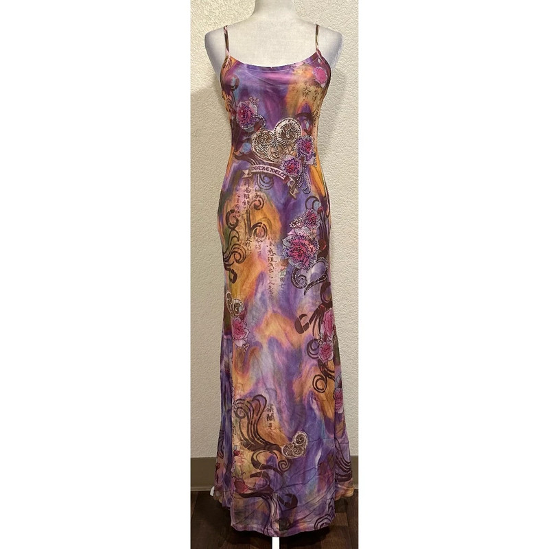 Vintage Y2K 2000s Multicolor Maxi Purple Boho Rhinestone Dress 1