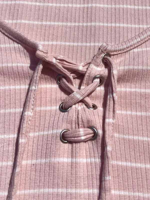 Hippie Rose Size XS Pink Striped Lace Up Cropped Tee 5