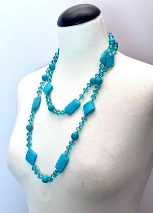 Vintage 80s Turquoise Bead Necklace – Glass & Resin, 65 cm, marke: Vintage Love, zustand: Sehr gut, 19,00 €, 20,65 € inklusive Vinted-Käuferschutz