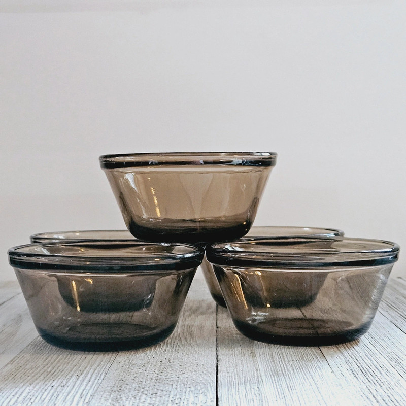 Set of 5 Lovenware 6 oz Brown Glass Custard Dessert  Cups Bowls. 2