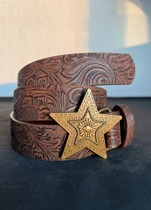 Western Brown Belt with Gold Star Buckle - Vintage Cowboy Style streetwear glamour unique art, brand: Streetwear Society, condizioni: Nuovo senza cartellino, taglia: 110 cm, €11.52, €12.80 include la Protezione acquisti