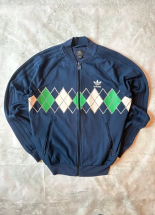Veste Adidas Originals bleue à losanges verts et blancs – Style rétro vintage taille : M, marca: adidas, estado: Muito bom, tamanho: M, €43.00, €45.85 inclui Proteção do Comprador