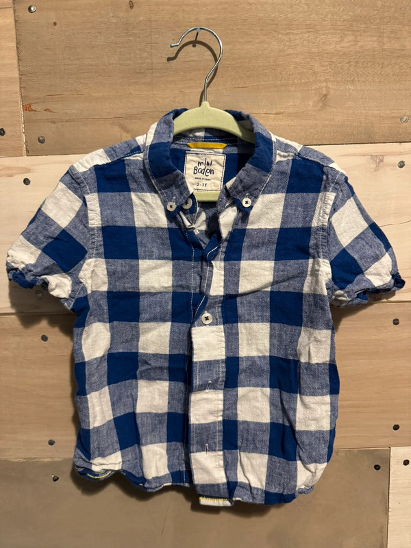 2T Mini Boden Blue Checkered Short Sleeve Shirt 1