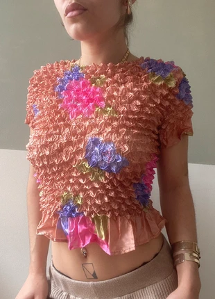 Top chemisier plissé abricot rose et violet, style vintage, y2k, brand: sans marque, condition: Very good, size: S / 36 / 8, €12.00, €13.30 includes Buyer Protection