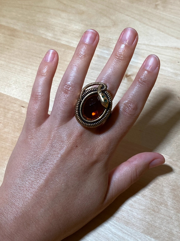 Gold Statement Snake Ring w/ Amber Stone 2