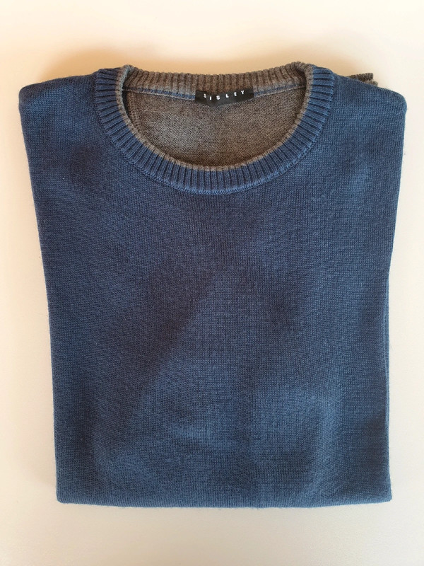 Maglione girocollo misto lana blu avion contrasto grigio TG. M 2