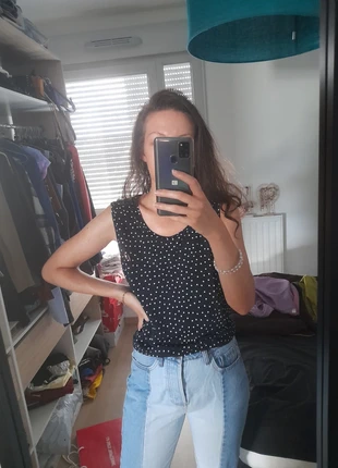 Top bleu marine à petit pois , marca: Vintage, estado: Muy bueno, tamaño: M / 38 / 10, 5,00 €, 5,95 € Protección al comprador incluida