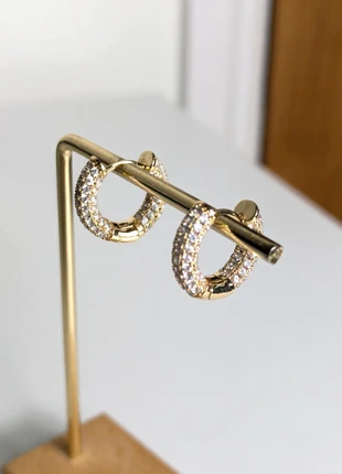 Gold diamond studded hoop earrings, condition: New without tags, £6.00, £7.00 includes Buyer Protection Pro