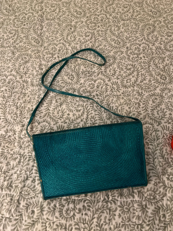 Vintage Lisette Woven Teal Purse 4