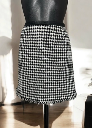 Claudie Pierlot black white houndstooth A line frayed hem mini skirt preppy chic smart, brand: Claudie Pierlot, condition: Very good, size: S / UK 8-10, £40.00, £42.70 includes Buyer Protection