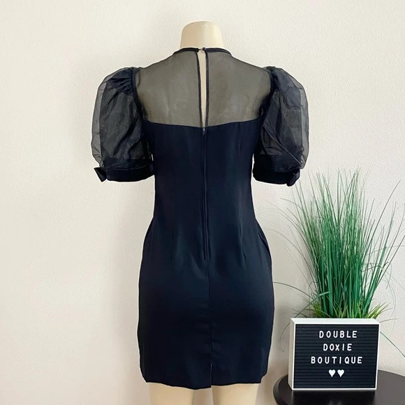 Michael Marcello | Vintage Black Puff Sleeve Mini Dress Sz 3/4 5