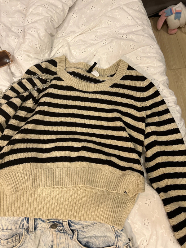 Pull marinière col bateau beige en maille vintage parisian style 5