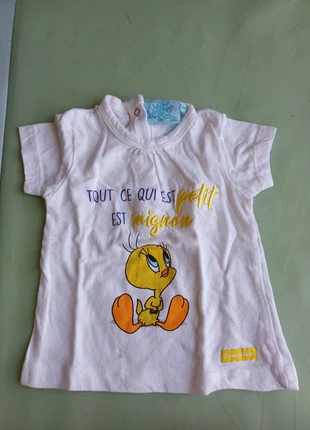 T-shirt blanc Titi, marca: Looney Tunes, estado: Muito bom, tamanho: 1-3 meses / 56 cm, €2.00, €2.80 inclui Proteção do Comprador
