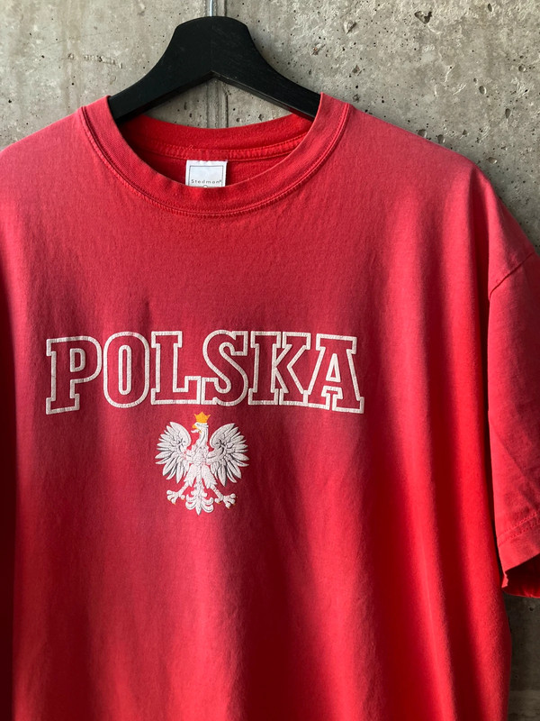 Men’s VTG Stedman T-Shirt Size Large Polska Sun Fading Red 100% Cotton Soft 2