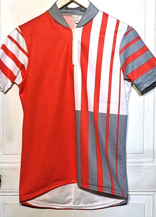 Maillot Cycliste Vintage Pur 80's Made in Spain Rouge Blanc & Gris Argenté Retro Jersey, brand: Vintage Sportwear, condition: Very good, size: S, €5.00, €5.95 includes Buyer Protection