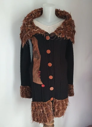 Manteau bohème mi-long vintage en laine noir et marron texturé, marke: *Save the Queen!*, zustand: Gut, größe: M / 38 / 10, 55,00 €, 58,45 € beinhaltet Vinted-Käuferschutz Pro