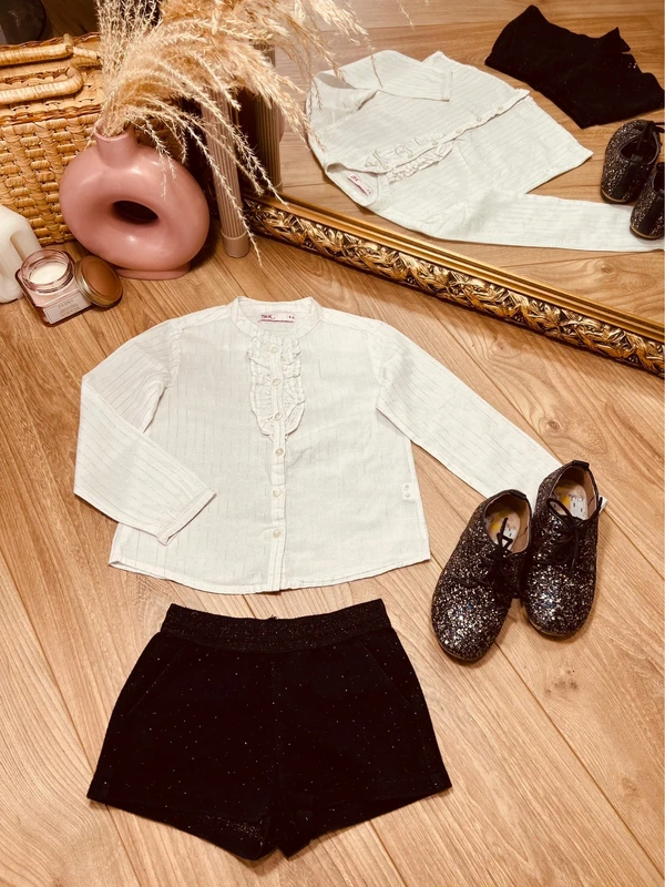 Taille 4 ans tenue de fête Noël 2 pièces fille Tex Kiabi noir blanc et argenté * jabots * 🩷