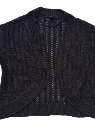 Gilet cardigan tricot manches courtes maille ajourée noir lainage automne hiver boléro, merk: M&S Mode, staat: Heel goed, maat: XL / 42 / 14, € 4,00, € 4,90 inclusief Kopersbescherming