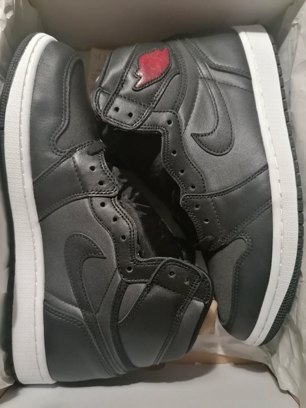 Nike Air Jordan 1 Black Satin Gym Red Vinted
