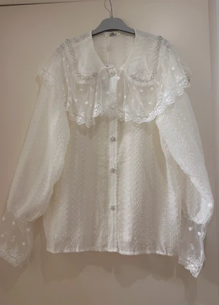 Blouse blanche romantique & élégante, estado: Novo com etiquetas, tamanho: Tamanho único, €14.50, €15.93 inclui Proteção do Comprador