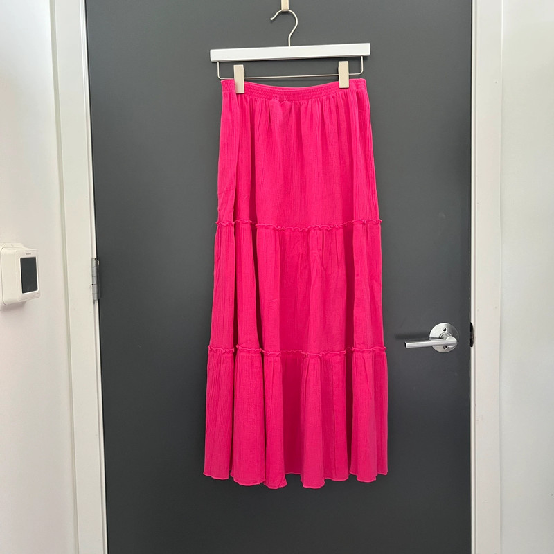 Hot pink cotton tiered maxi skirt