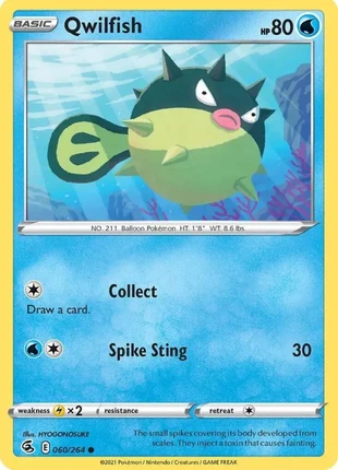 Qwilfish 060/264 - Common - Fusion Strike - Pokemon Trading Card - Pack Fresh, brand: Pokémon, condition: Very good, £1.00, £1.75 includes Buyer Protection