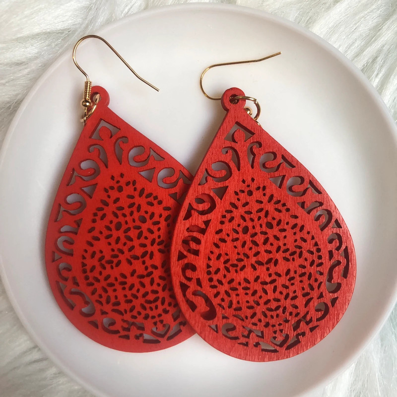 Red drop/dangle earrings boho retro style 3