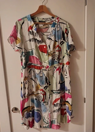 Vestido corto estampado artístico, botones y cintura elástica, talla XL, marque: Local, état: Très bon état, taille: XL / 42 / 14, 8,00 €, 9,10 € Protection acheteurs incluse