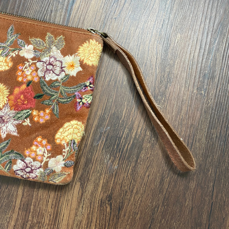 Brown suede leather floral flower embroidered Forrest fairy boho clutch 2