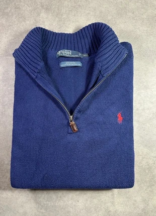 Pull camionneur 1/4 zip Ralph Lauren bleu XL maille col montant logo sweater vintage homme casual, marke: Ralph Lauren, zustand: Sehr gut, größe: XL, 35,50 €, 37,98 € inklusive Vinted-Käuferschutz