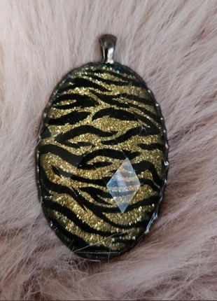 Gold and Black Glitter Zebra Print Oval Pendant, brand: Boho Style, condition: Very good, £1.99, £2.79 includes Buyer Protection