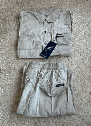 ensemble homme vintage pantalon et chemise t-shirt beige neuf avec étiquette, merk: Lanzans, staat: Nieuw met prijskaartje, maat: L, € 15,00, € 16,45 inclusief Kopersbescherming