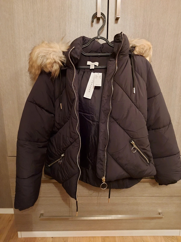 Black puffer jacket with brown fur hood sales