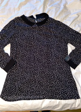 Chemisier noir à pois blancs, col chic – T.54/56 – Fabriqué en France, merk: sans marque, staat: Heel goed, maat: 7XL / 54 / 26, € 5,00, € 5,95 inclusief Kopersbescherming