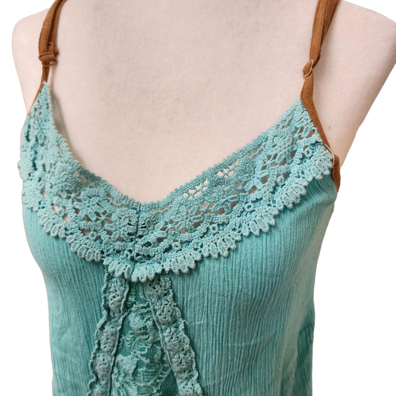 Miss Me Aqua Green-Blue Rayon Tank Top Loose Boho Size Small Women's 2