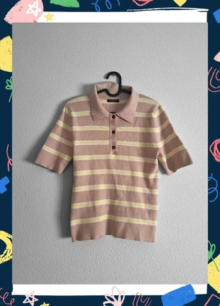 Polo rayé beige et jaune - Polo de punto a rayas (Parfois), marca: Parfois, estado: Muy bueno, tamaño: L / 40 / 12, 10,99 €, 12,24 € Protección al comprador incluida