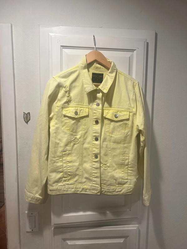 yellow distressed denim jacket 1