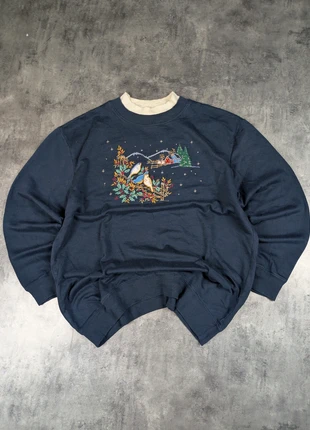 Pull crowneck Boobbie Brooks bleu broderie d'oiseaux hivernal col blanc - size M, marca: Vintage Dressing, estado: Muy bueno, tamaño: M / 38 / 10, 27,90 €, 30,00 € Protección al comprador incluida