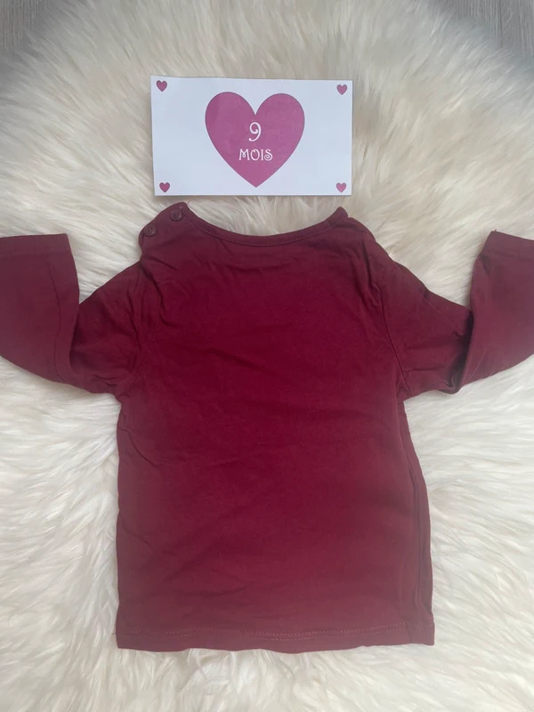 9 mois - T-shirt ML Bordeaux - photo numéro 3