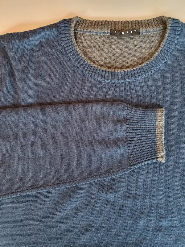 Maglione girocollo misto lana blu avion contrasto grigio TG. M 3
