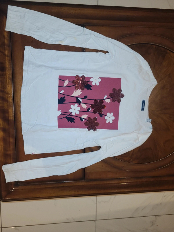 Tee-shirt manches longues okaïdi 12 ans fleurs roses 1